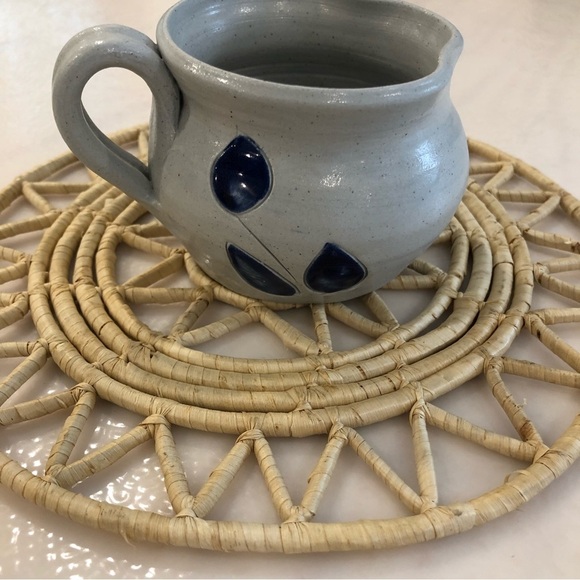 WILLIAMSBURG POTTERY Cobalt Blue Leaf Salt Glazed Stoneware Creamer Vtg - Picture 2 of 8
